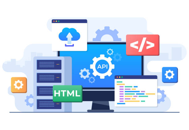 application programming interface concept, api provides the interface for communication between applications, software development tool, internet and networking, simplifying application integration - 軟件系統(tǒng) 幅插畫檔、美工圖案、卡通及圖標(biāo)